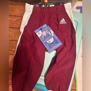 NWT Adidas Kids Medium Burgundy & White Football Pants & 2 Pack Mouth Guard Set